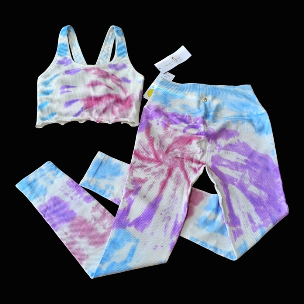 Spiritual Gangster Love Sculpt Pastel Tie Dye Tank & Legging Yoga Set NWT XS/S